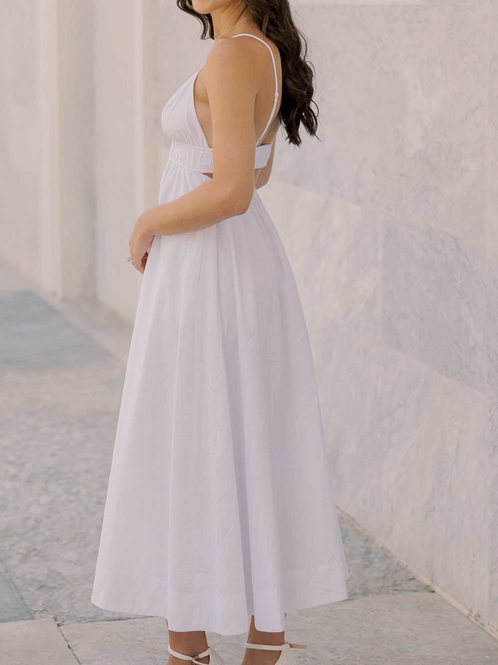 Aritzia White Spaghetti-Strap Poplin Midi Dress - Picture 2 of 4